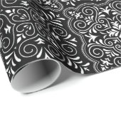 Black Rococo Pattern Flourish Cadeaupapier (Rol Hoek)