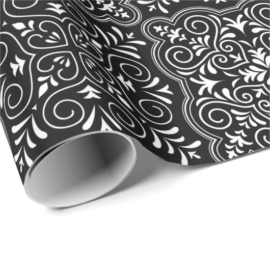 Black Rococo Pattern Flourish Cadeaupapier (Rol Hoek)