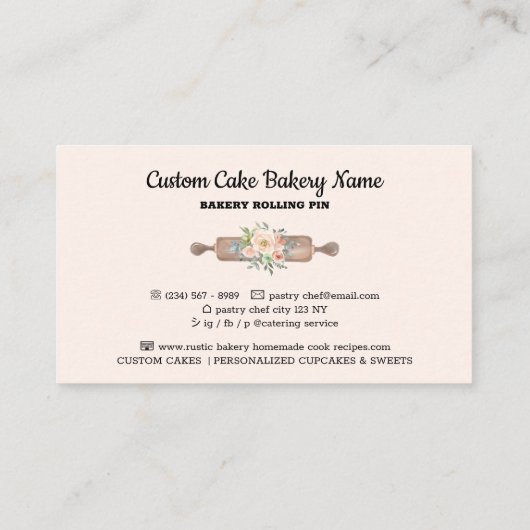 Black Rolling Pin Rustic Bakery Visitekaartje (Achterkant)