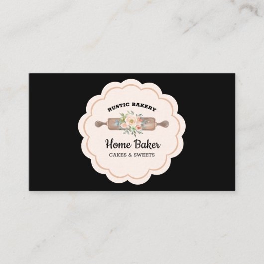 Black Rolling Pin Rustic Bakery Visitekaartje (Voorkant)