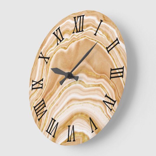 Black Roman Numerals Faux Golden Agate Grote Klok (Hoek)