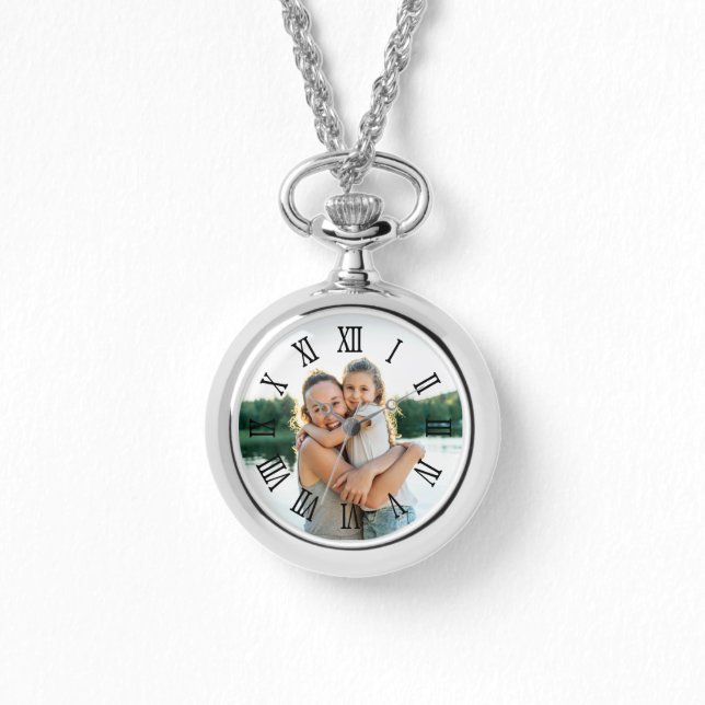 Black Roman Numerals Photo for Mom Horloge (Voorkant)