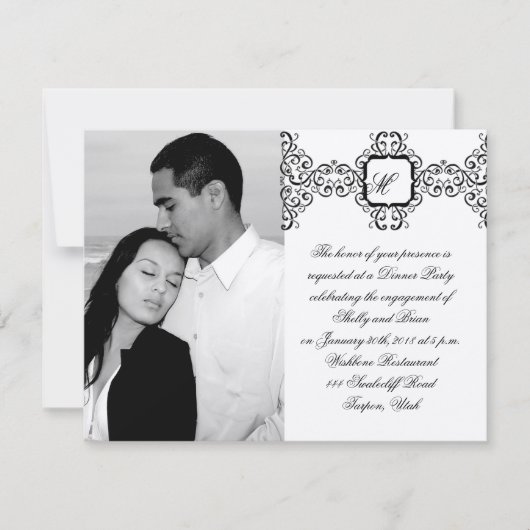 Black Romance Monogram Verloving Kaart (Voorkant)