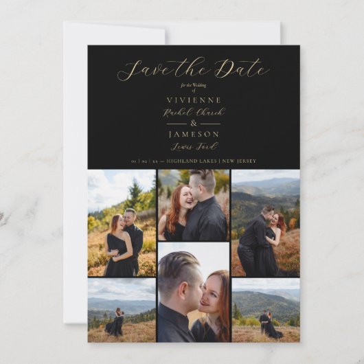 Black Romantic Fancy Chic Collage 6 Pho Save The Date (Voorkant)