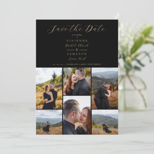 Black Romantic Fancy Chic Collage 6 Pho Save The Date (Staand voorkant)