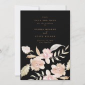 Black Romantic Waterverf Florals Weddenschap Foto Save The Date (Voorkant)
