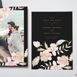 Black Romantic Waterverf Florals Weddenschap Foto Save The Date