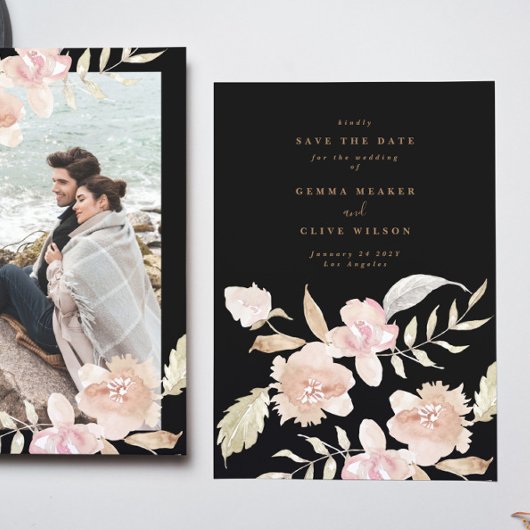Black Romantic Waterverf Florals Weddenschap Foto Save The Date