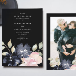 Black Romantic Waterverf Florals Weddenschap Foto Save The Date