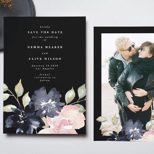 Black Romantic Waterverf Florals Weddenschap Foto Save The Date
