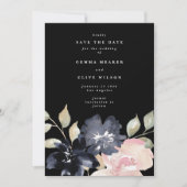 Black Romantic Waterverf Florals Weddenschap Foto Save The Date (Voorkant)