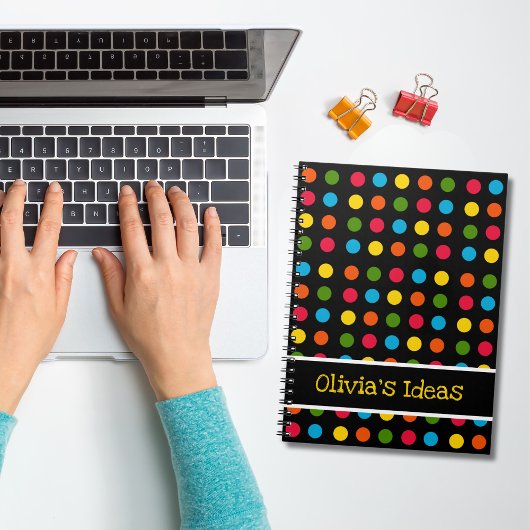 Black | Rood Blauw Groen Geel Sinaasappel Polka Do Notitieboek