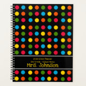 Black | Rood Blauw Groen Geel Sinaasappel Polka Do Planner (Voorkant)