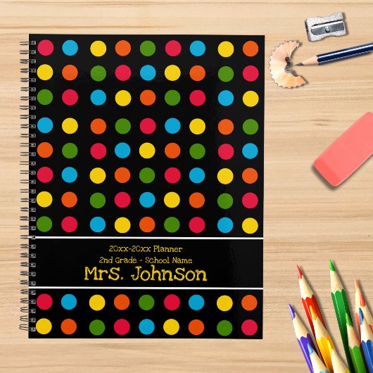 Black | Rood Blauw Groen Geel Sinaasappel Polka Do Planner