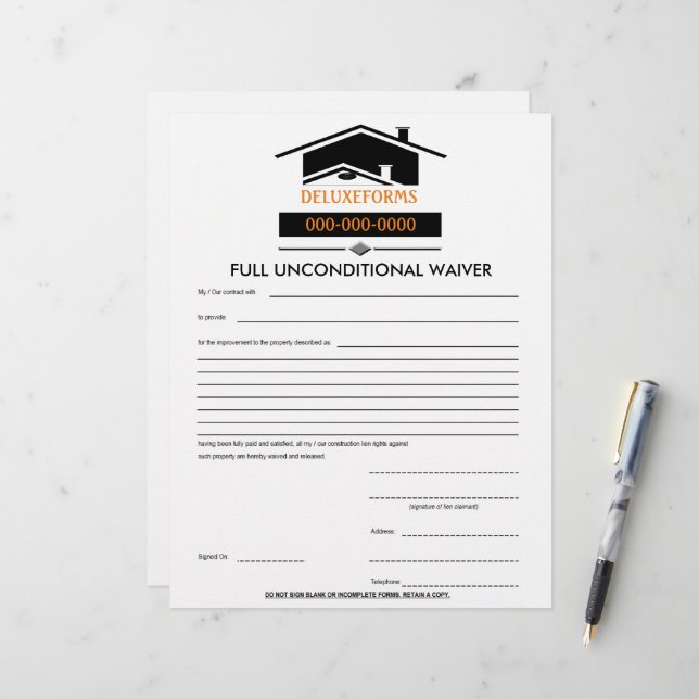 Black Roof Full Unconditional Waiver Form (Voorkant / Achterkant in situ)