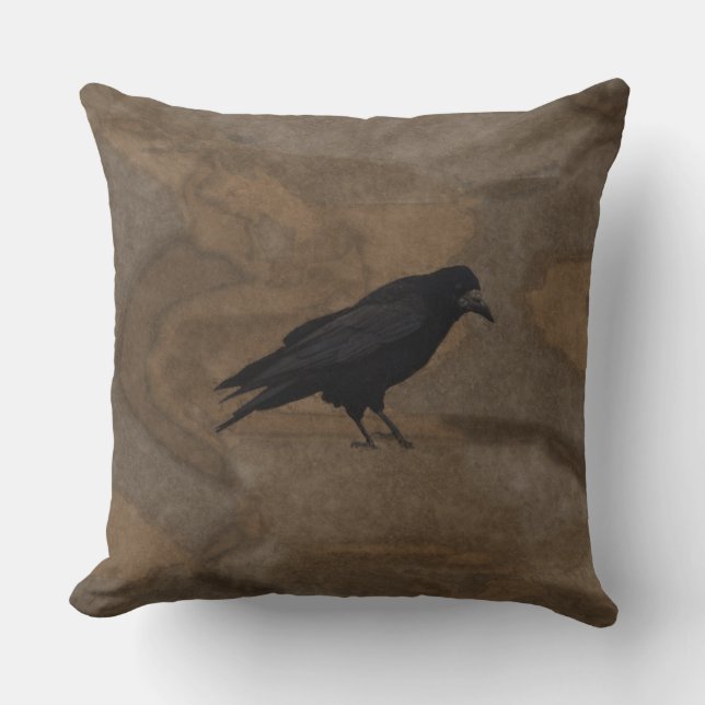 Black Rook British Corvid en Rustic Background Kussen (Voorkant)