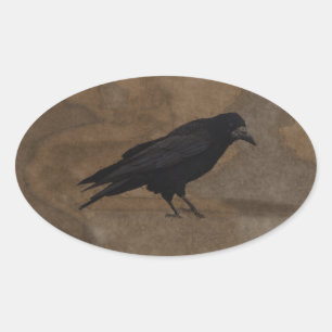 Black Rook British Corvid en Rustic Background Ovale Sticker