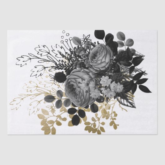 Black Roos Floral Bouquet Waterverf Ontkoppeling Tissuepapier (Voorkant)