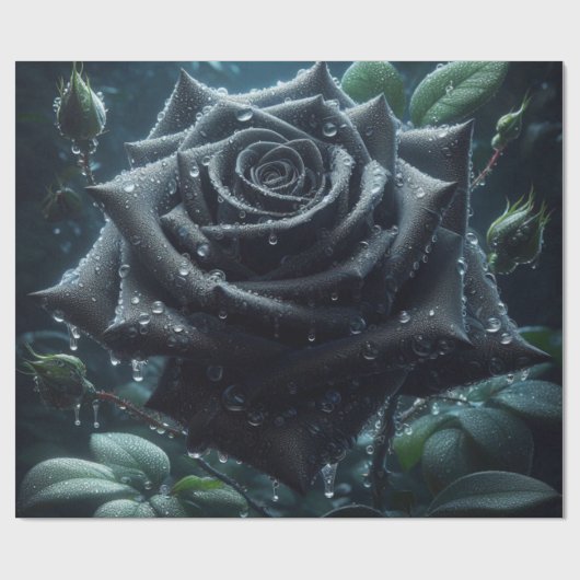 Black Roos Floral Cadeaupapier (Vlak)