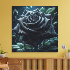 Black Roos Floral Canvas Afdruk