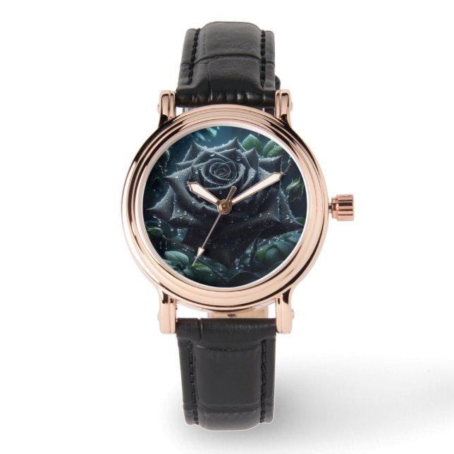 Black Roos Floral Horloge (Voorkant)