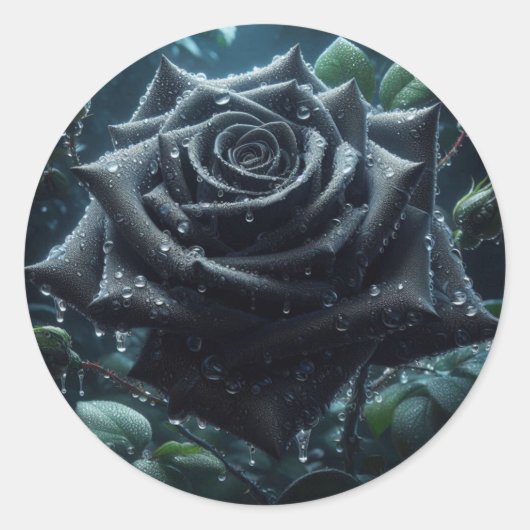 Black Roos Floral Ronde Sticker (Voorkant)