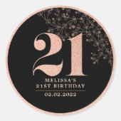 Black Roos Gold 21st Birthday Party Favor Sticker (Voorkant)