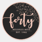 Black Roos Gold 40th Birthday Party Favor Sticker (Voorkant)