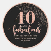 Black Roos Gold 40th Birthday Party Favor Sticker (Voorkant)