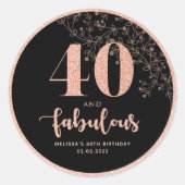 Black Roos Gold 40th Birthday Party Favor Sticker (Voorkant)