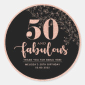 Black Roos Gold 50th Birthday Party Favor Sticker (Voorkant)