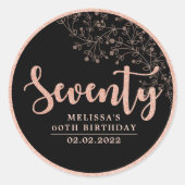 Black Roos Gold 70th Birthday Party Favor Sticker (Voorkant)