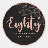 Black Roos Gold 80th Birthday Party Favor Sticker (Voorkant)