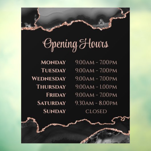 Black Roos Gold Agate Openingstijden Venster Cling Raamsticker (Vel 3)