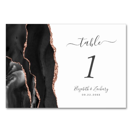 Black Roos Gold Agate Wedding Kaart (Voorkant)