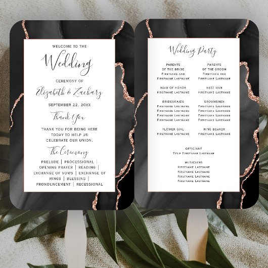 Black Roos Gold Agate Wedding Program Handwaaier