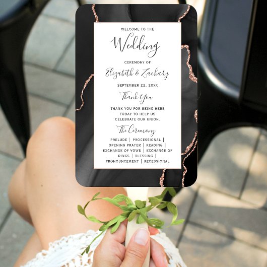 Black Roos Gold Agate Wedding Program Handwaaier