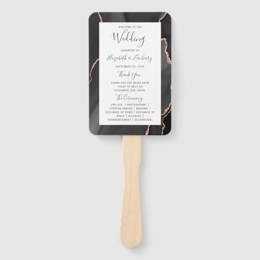 Black Roos Gold Agate Wedding Program Handwaaier (Voorkant)