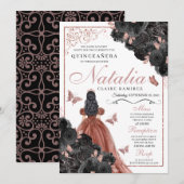 Black Roos Gold Butterfly Princess Quinceañera Kaart (Voorkant / Achterkant)