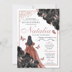 Black Roos Gold Butterfly Princess Quinceañera Kaart