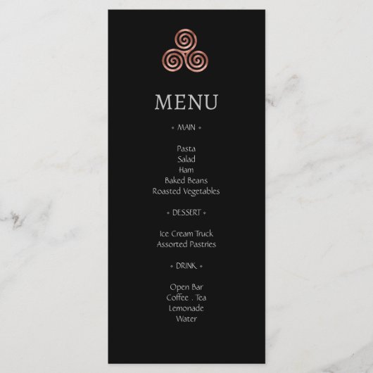 Black Roos Gold Celtic Knot Wedding Menu Cards (Voorkant)