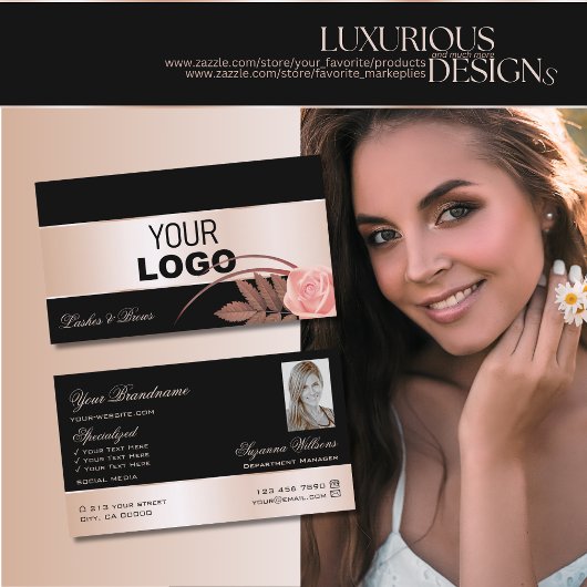 Black Roos Gold Decor Cute Flower met Logo foto Visitekaartje