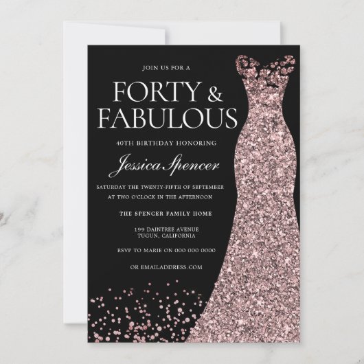 Black Roos Gold Dress Womans 40e verjaardag Kaart (Voorkant)