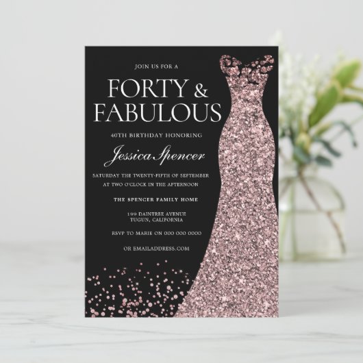 Black Roos Gold Dress Womans 40e verjaardag Kaart (Staand voorkant)