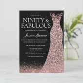 Black Roos Gold Dress Womans 90e verjaardag Kaart (Staand voorkant)