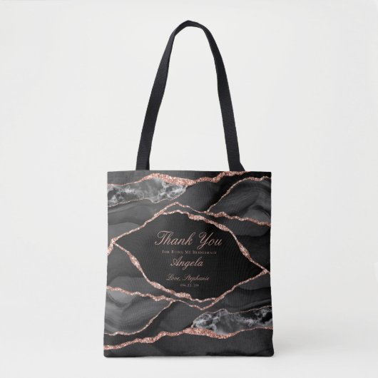 Black Roos Gold Foil Agate Weddenschap Bedankt Tote Bag (Voorkant)