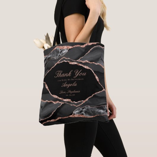Black Roos Gold Foil Agate Weddenschap Bedankt Tote Bag (Dichtbij)