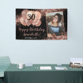 Black Roos Gold Glitter Ballon Foto Birthday Spandoek (Beurs)