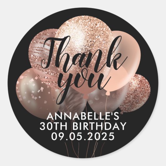 Black Roos Gold Glitter Balloon Dank je wel Ronde Sticker (Voorkant)