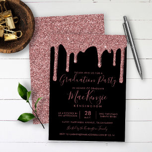 Black Roos Gold Glitter Drips Graduparty Kaart